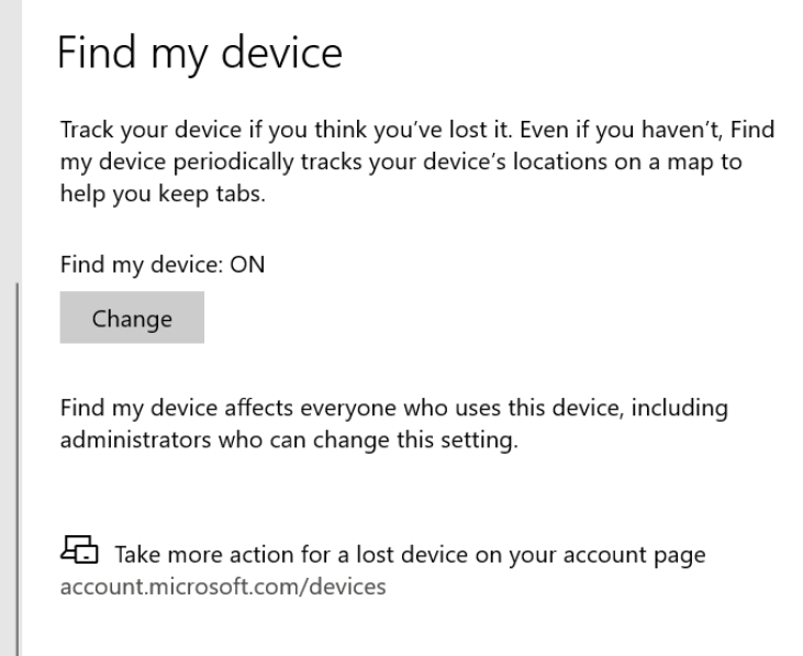 "find my device"10th March 2021. Windows 10 cd8f1e1d-fede-4282-a55e-e76e07ed3a68?upload=true.png