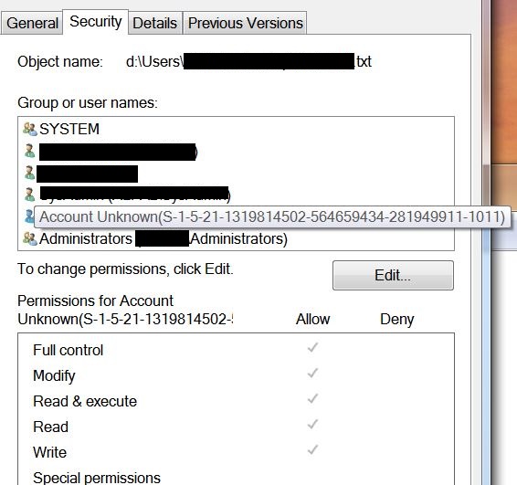 My windows security tab  has a Unknown user cd912068-22c5-4398-9cc8-8fd1a5fea7d2?upload=true.jpg