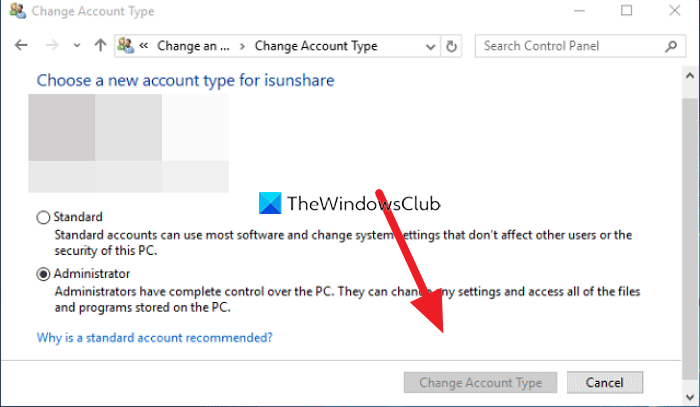 Change Account Type is greyed out in Windows 11/10 change-account-type.png