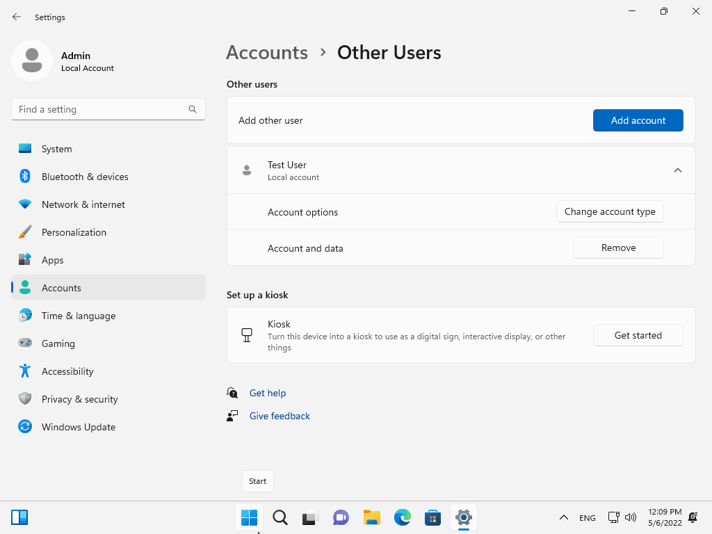 How to use local accounts on Windows 11 version 22H2 devices change-account-type.png