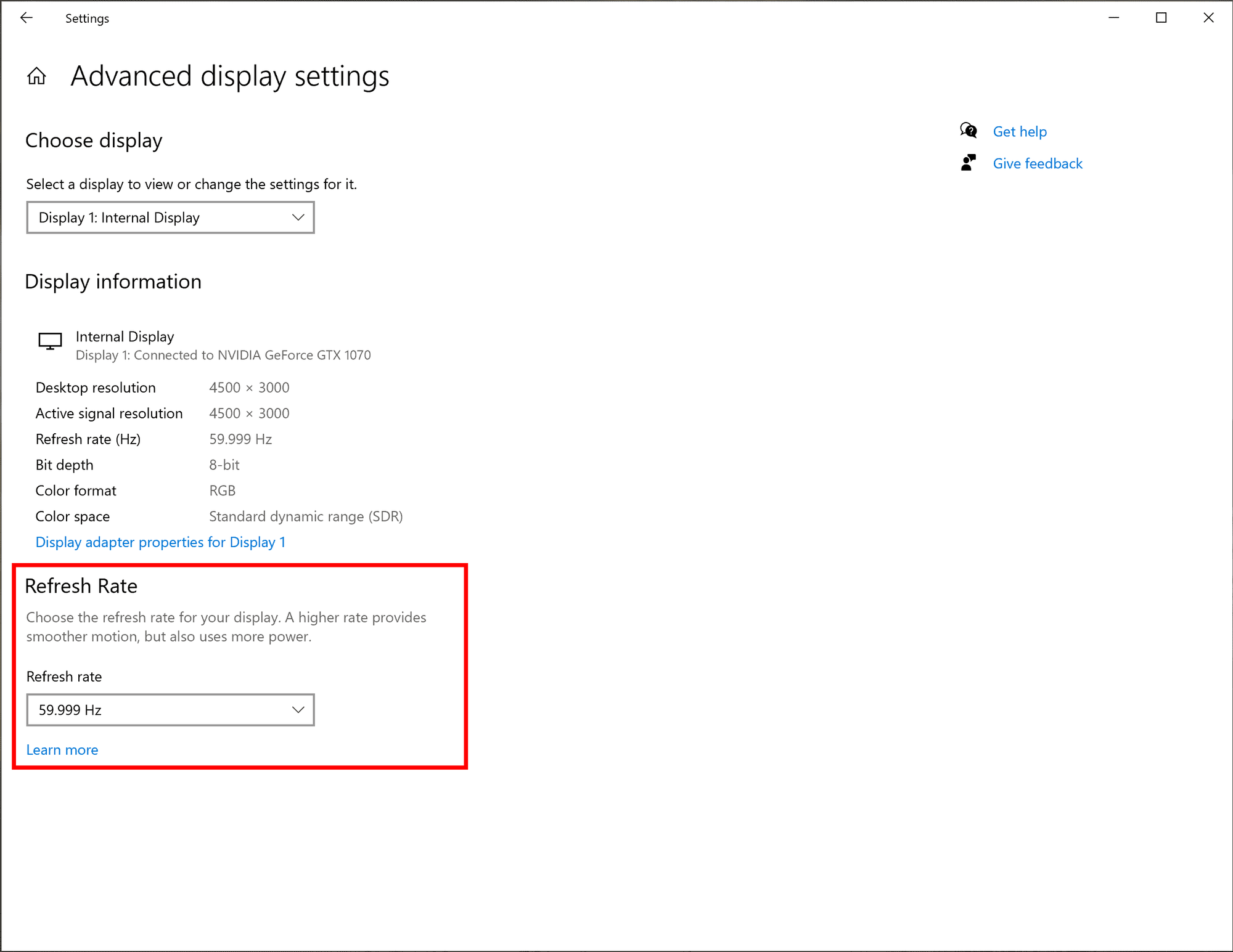 New features and changes in Window 10 version 20H2 change-refresh-rate.png