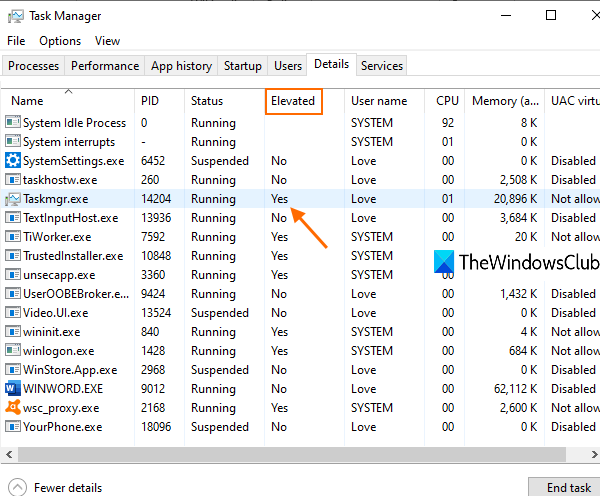 How to check if a process is running with admin rights in Windows 10 check-if-a-process-is-running-with-admin-rights-in-windows-10.png