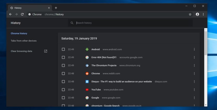 Google Chrome to respect Windows 10’s dark and light theme settings Chrome-history-tab-829x420.jpg