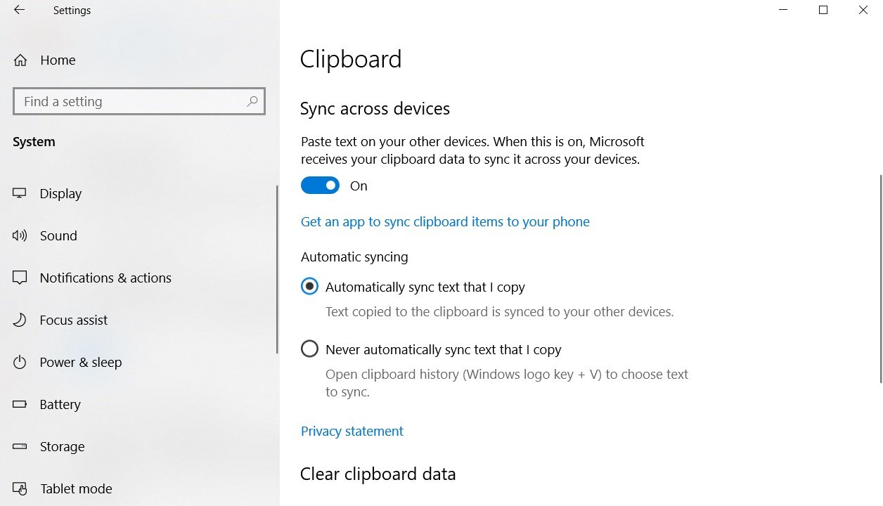 How the Cloud Clipboard feature works in Windows 10 October 2018 Update Clipboard-sync-settings.jpg