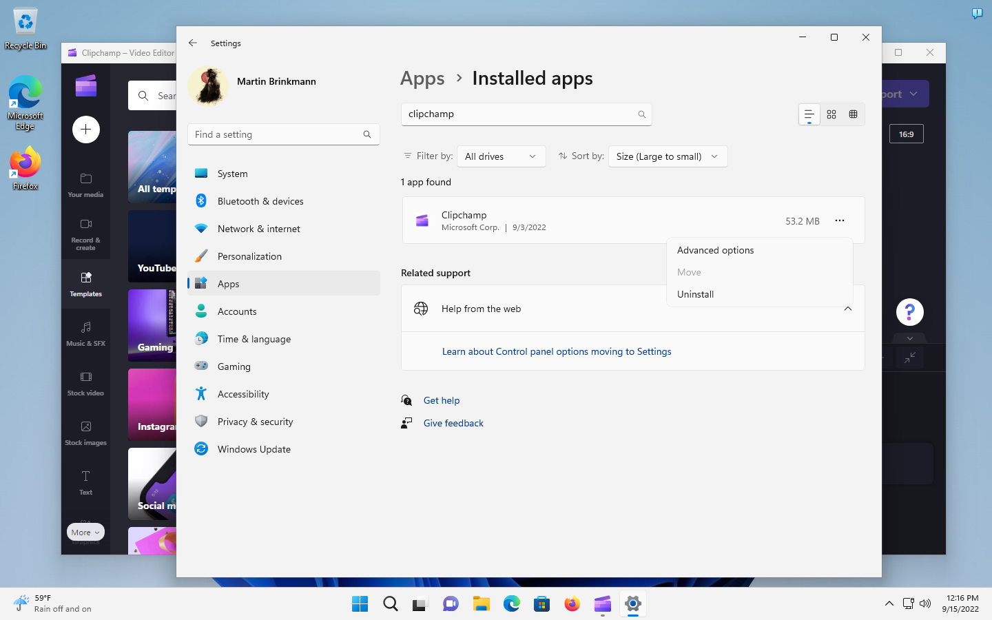 Windows 11 version 22H2: new and updated apps clipchamp-uninstall.png