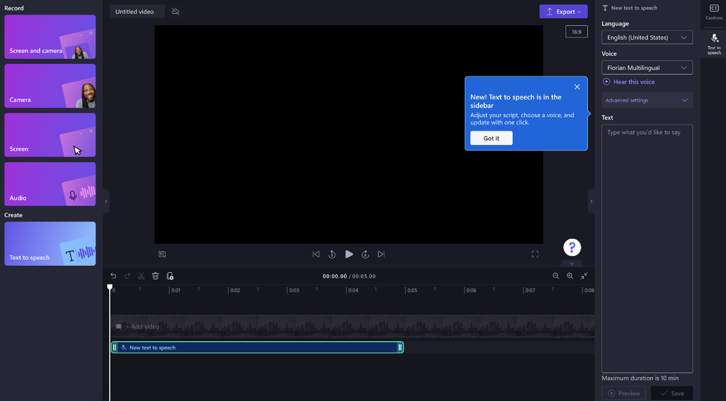 I use the Auto Compose feature in clipchamp pro and it just spins ClipchampTextSpeechEditing.png