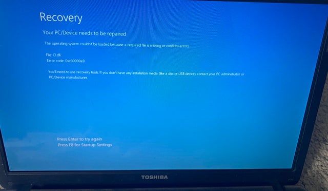 Help, tried reviving a computer and this appears. Error: 0xc00000e9 cmh4nqdpy2491.jpg