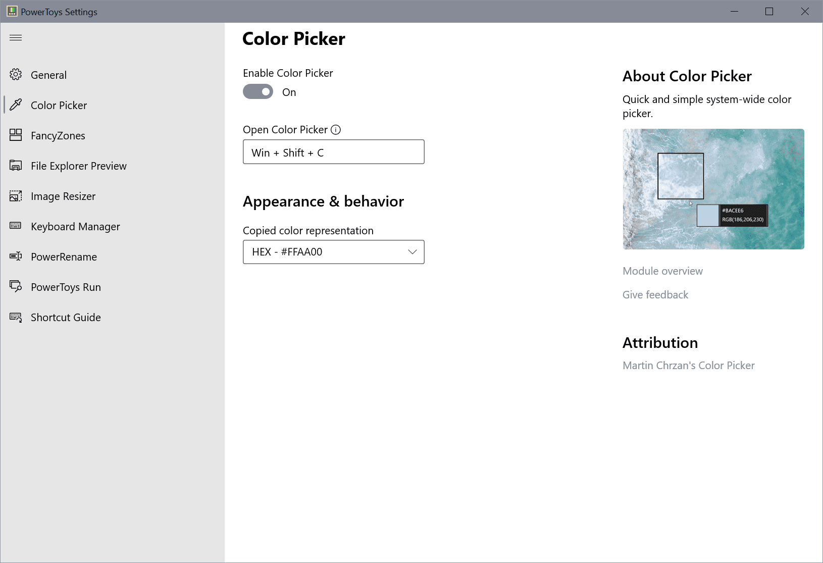 Microsoft releases PowerToys 0.20 with Color Picker tool color-picker-settings.png
