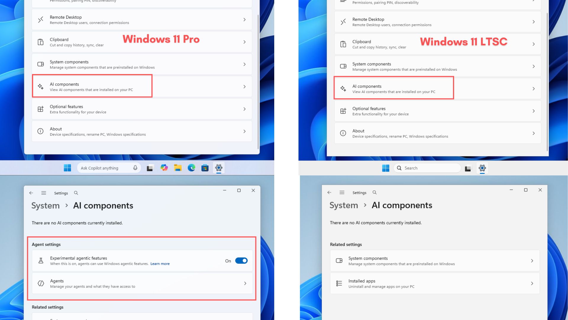 Windows 10 LTSC 2021 is dying in 2027, Microsoft reveals what you need to know Components-is-available-in-Windows-11-LTSC-Settings-but-no-sign-of-Experimental-Agentic-Features.jpg