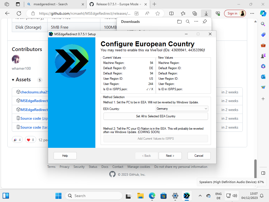 MSEdgeRedirect's Europe Mode sets your Windows region to Europe configure-european-country.png