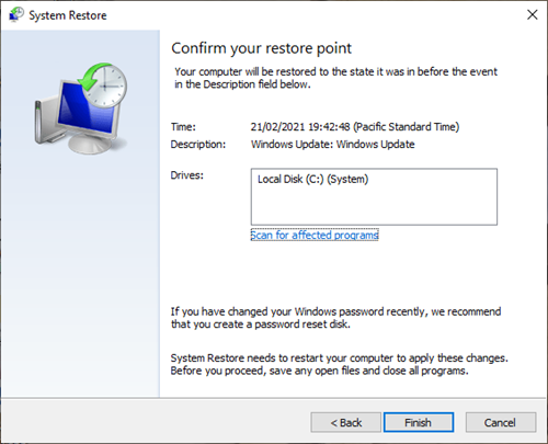 Fix TIMER_OR_DPC_INVALID Blue Screen on Windows 10 Confirm-Restore-point.png