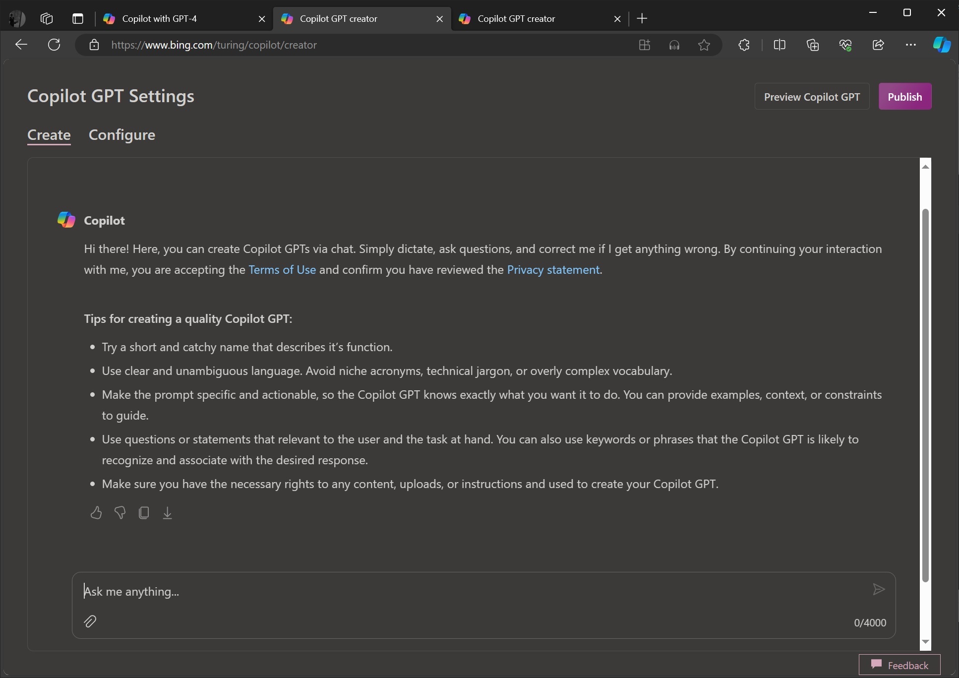 Microsoft says uninstalling Copilot in Windows 10 isn’t supported for now Copilot-Create-GPT-Settings.jpg