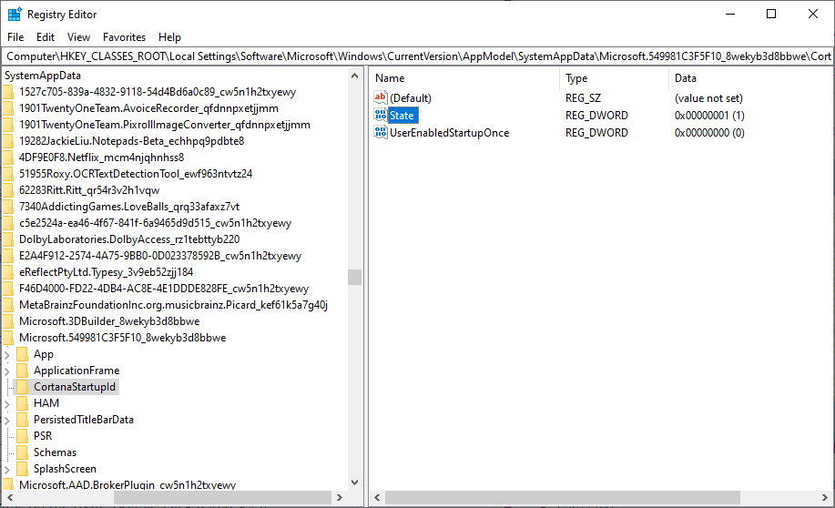 Here is how you disable Cortana from autostarting with Windows 10 version 2004 cortana-autostart-registry.png