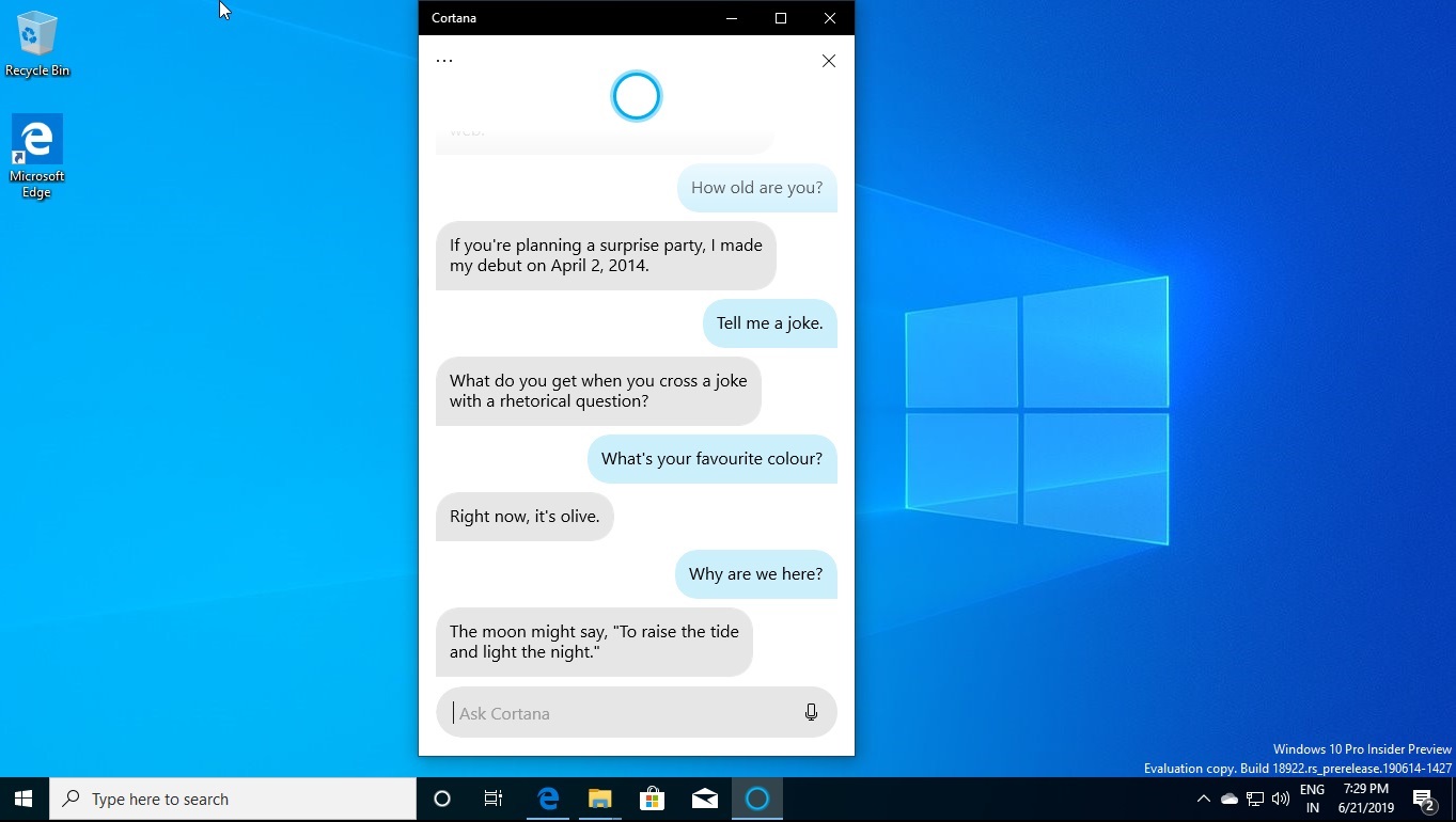 What’s new in Windows 10 20H1 update, arriving early next year Cortana-chit-chat.jpg