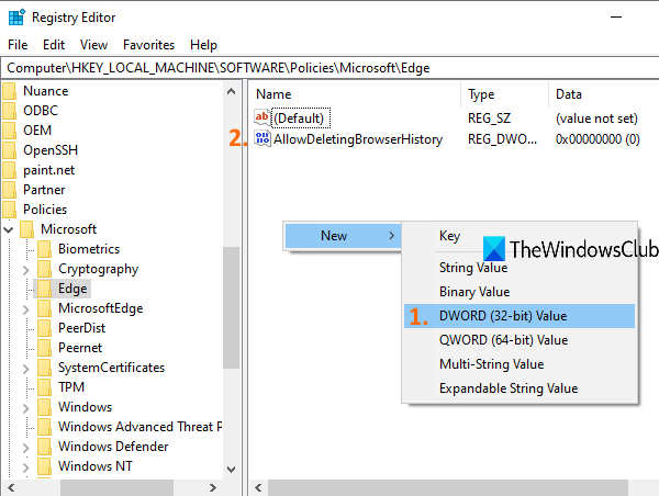 Prevent deleting browser history and download history in Microsoft Edge create-AllowDeletingBrowserHistory-DWORD-value.png