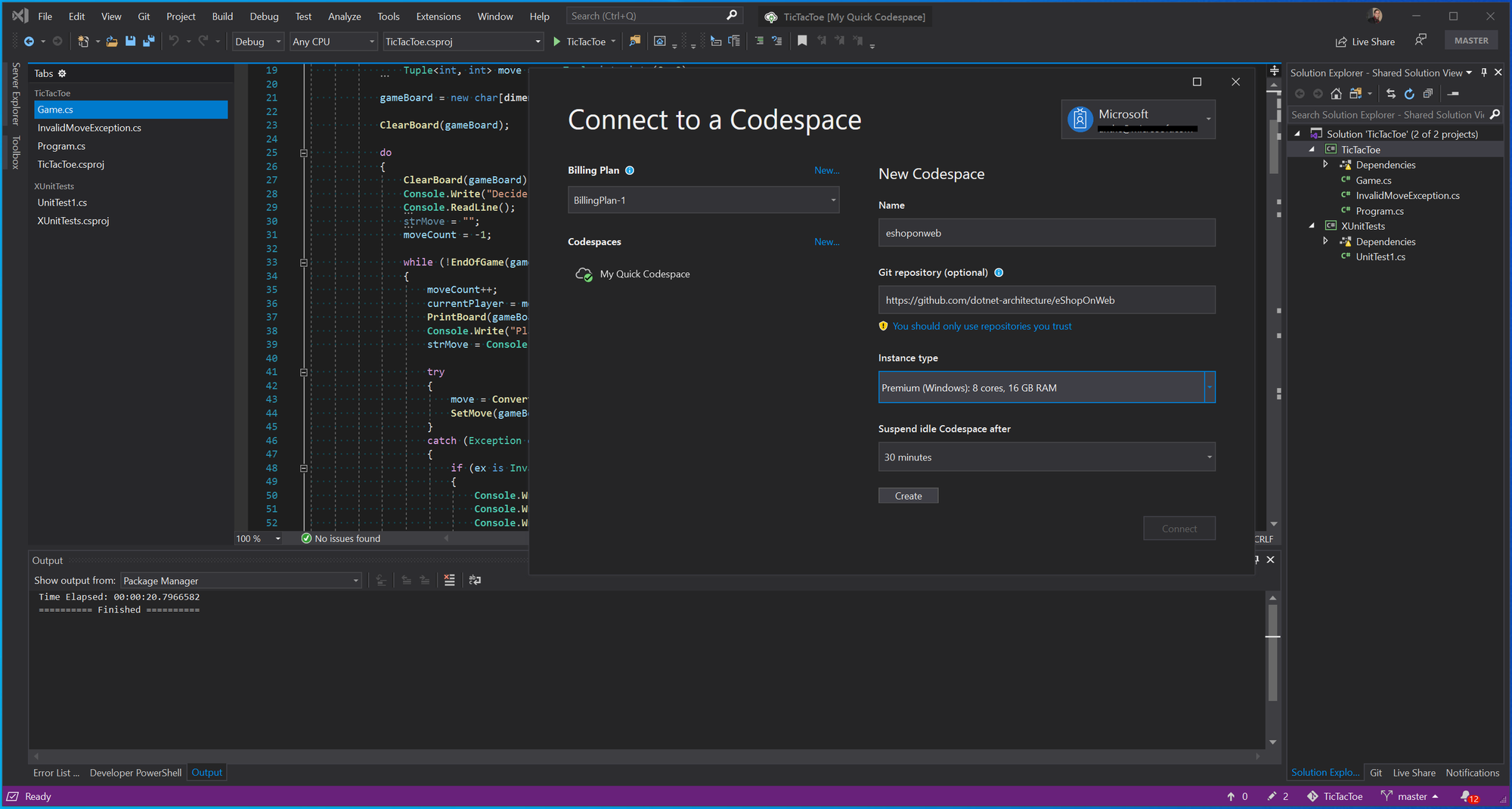 Expanding Visual Studio 2019 support for Visual Studio Codespaces create-cs-1.png