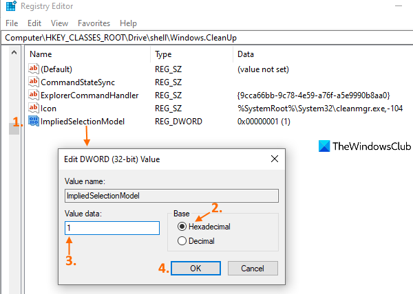 How to add Disk Cleanup to right-click context menu of hard drives in Windows 10 create-ImpliedSelectionModel-DWORD-value.png
