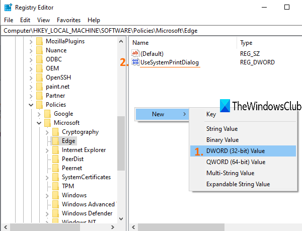 Enable System Print Dialog in Microsoft Edge in Windows 10 create-UseSystemPrintDialog-DWORD-value.png