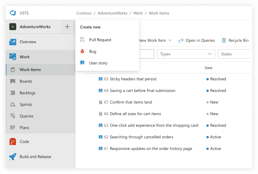New Fluent Design Navigation for Visual Studio Team Services createnewglow.png