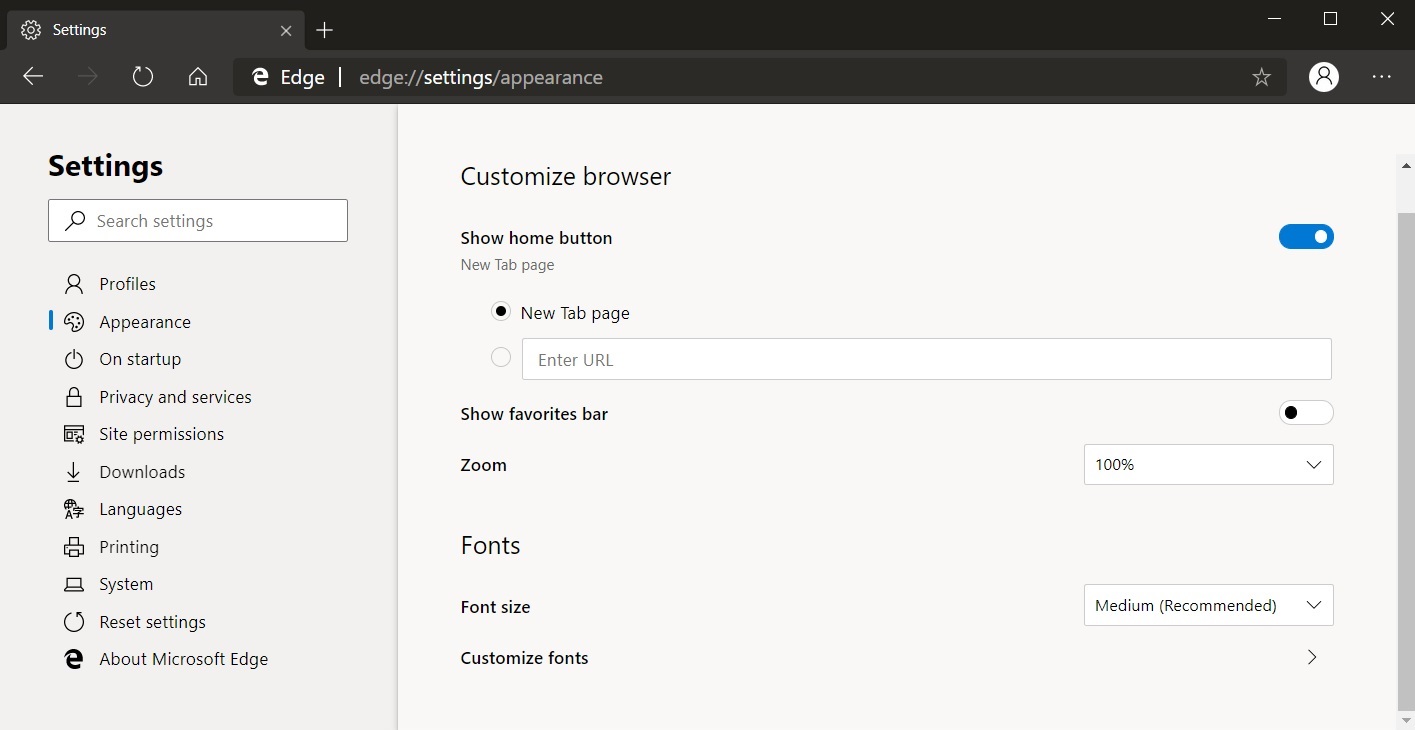 Hands-on with the early features of Microsoft Chromium Edge on Windows 10 Customize-Edge.jpg