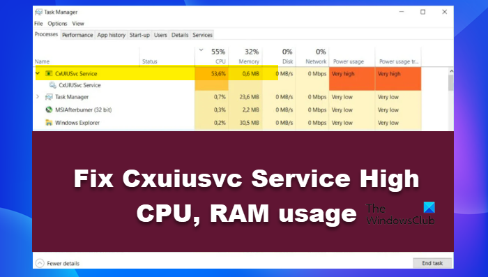 Fix Cxuiusvc Service High CPU, RAM usage on Windows 11/10 cxuiusvc-high.png