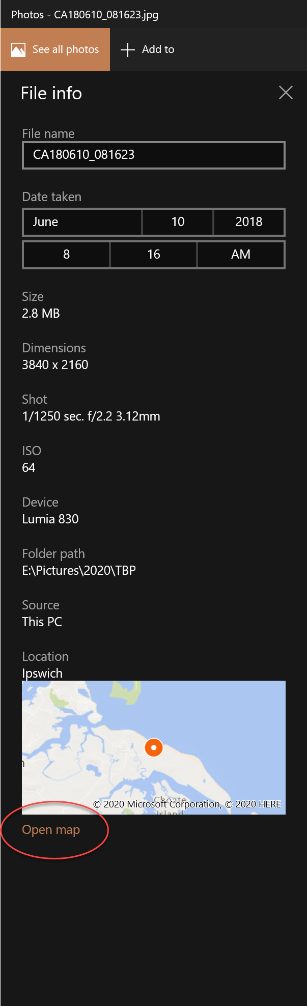 "Open map" of Photos does not work. d02b0654-5984-48b1-886c-1f032c018af2?upload=true.png