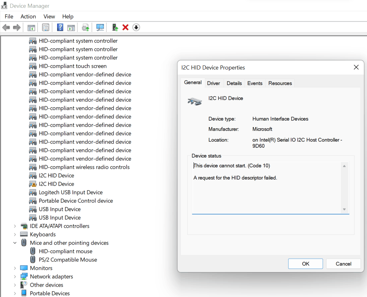 Touchpad not working post windows 11 update. I2C HID device not working. d1d152f1-698b-4d2f-9623-9982ee436ac4?upload=true.png