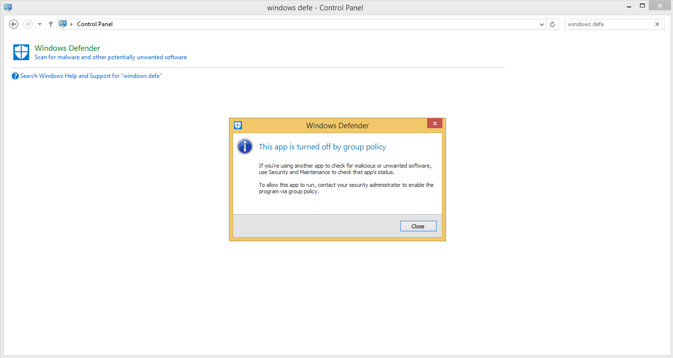 MY Windows Defender says "this app is turned off by group policy" when i try to turn it back on d3066b38-e6b3-4a3b-bee5-d7c3239d5ed0?upload=true.png