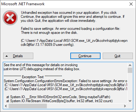 Microsoft .NET Framework Unhandled exception, no disk space, can't make space d33f4d63-d1df-49b5-a2e2-50ae46d97e1b?upload=true.png