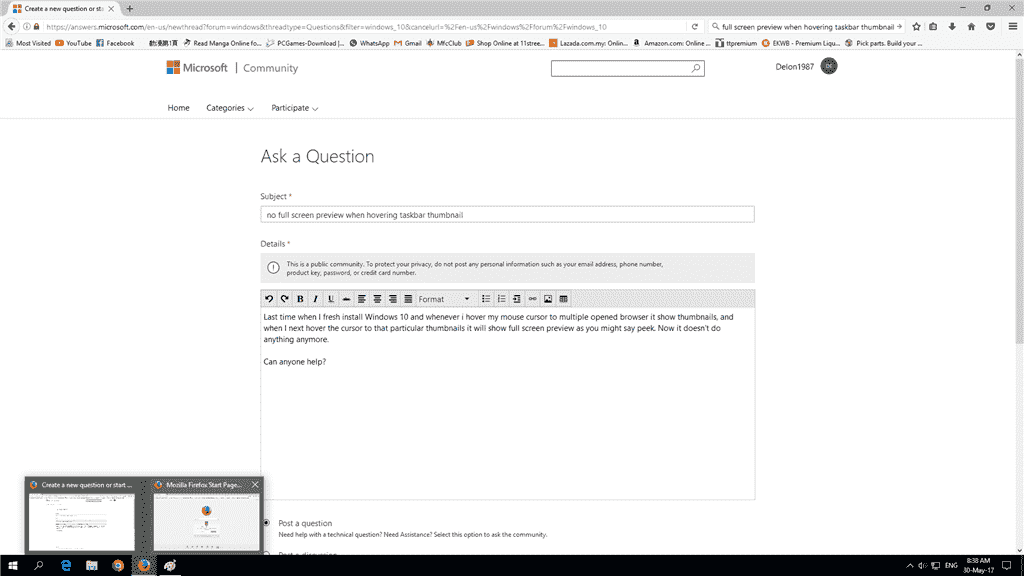 No Task Bar (hovering) preview, no peeking, no full screen is on hovering over and clicking d3436097-1168-4585-9c75-076346a42df5.png