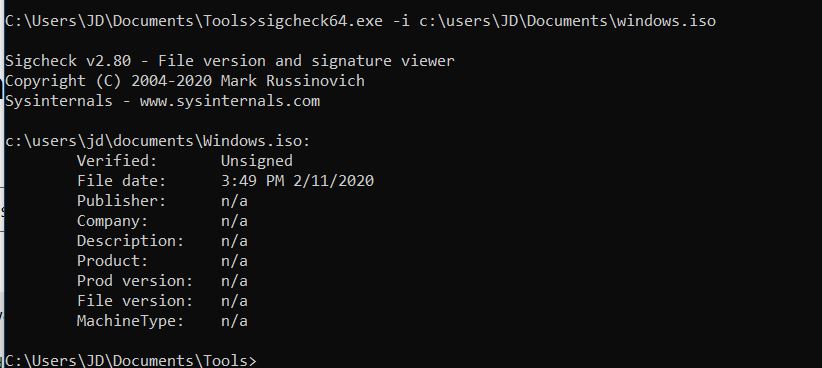 Windows.iso is unsigned when checked with sigcheck64 d4f4ed6a-b5b7-43f8-8aaa-d9f0eb51e81b?upload=true.jpg