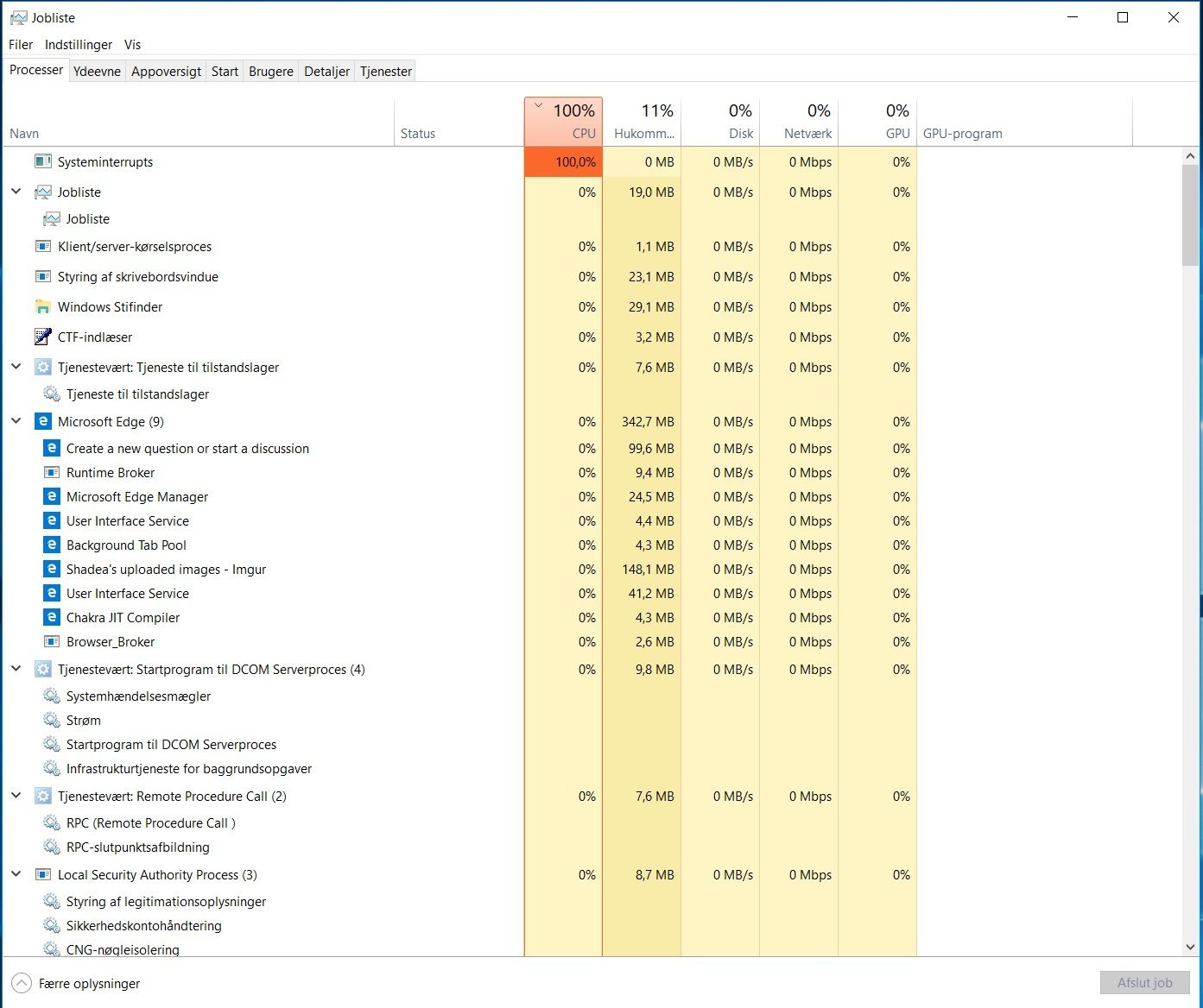 100% cpu usage after windows update. Issue started d. 10/10-2018 d59d17d4-dcd9-47ac-a1b7-0afbe7c678a5?upload=true.jpg