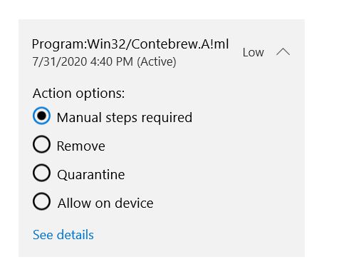 Cannot Remove Program:Win32/Contebrew.A!ml" from Windows security app d5c65959-0c40-4530-8e4f-c6e717bf8f06?upload=true.jpg