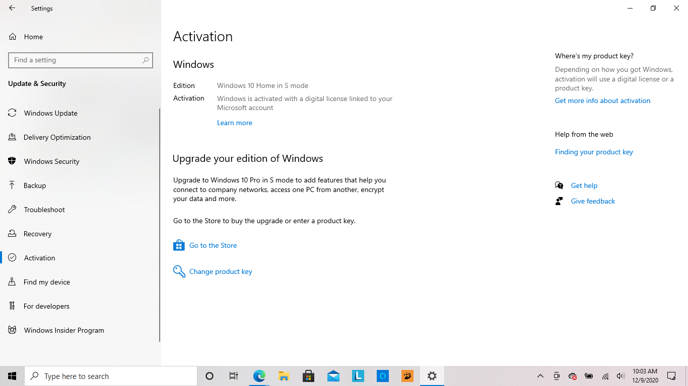 The Switch to Windows S mode doesn't show up in my Settings d7935b94-2838-4b85-8b84-3304c623f063?upload=true.png
