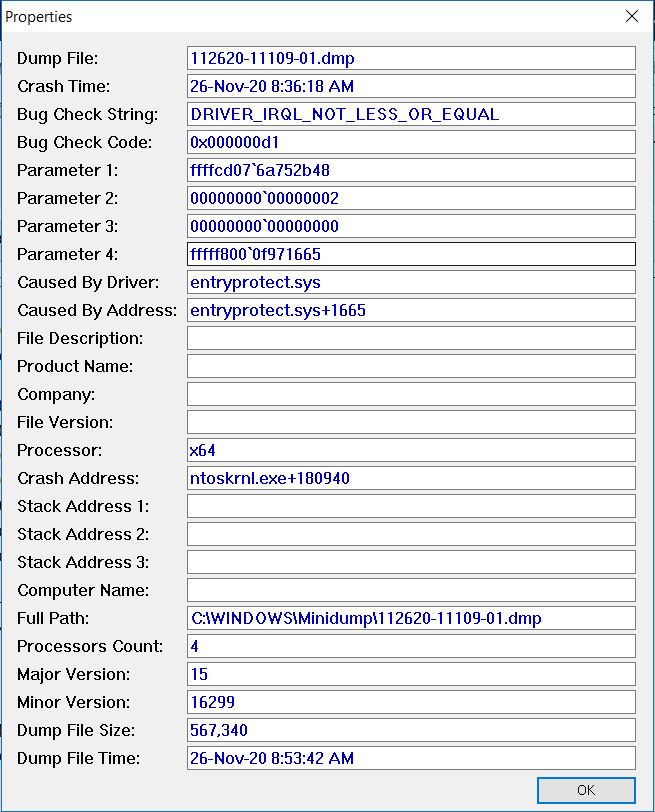 BSOD entryprotect.sys d7a98c8b-6002-4cf8-a3df-ce31bf37a24b?upload=true.jpg