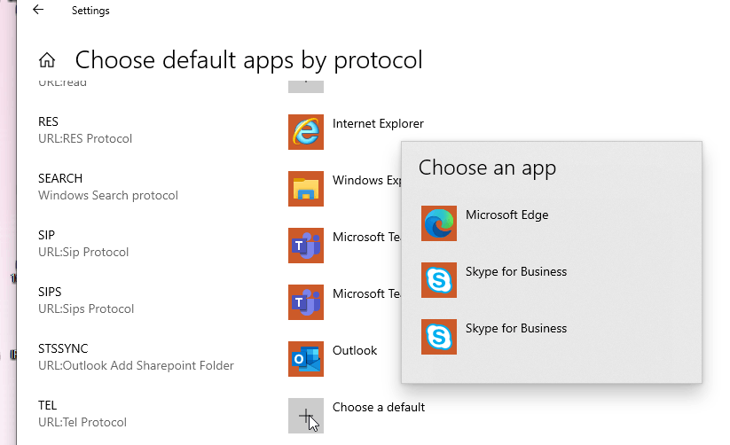 How do I change the TEL protocol default currently Skype if Teams is not an option presented? d8954eb3-2de7-4b6b-b69b-767a4e28d7b3?upload=true.png