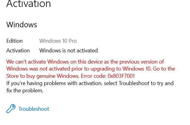 I can't activate Windows 10 error code 0x803F7001 d9069b7a-189d-4d04-9541-3b5167f27215?upload=true.jpg