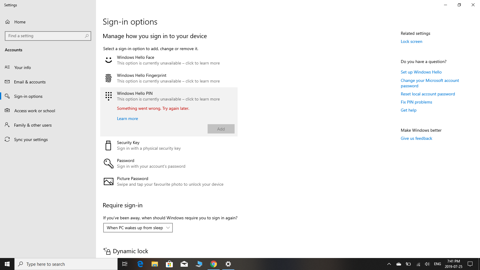 after windows 10 update 1903 I am unable to login and my login option are not working.... d91aa76b-ea20-4c37-8f69-63a75cf3a0eb?upload=true.png