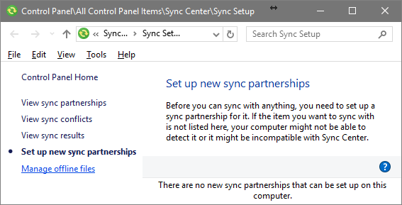 ‘Manage offline files’ link on control panel sync center  is not opening or doing anything.... d9762933-f73f-48d6-9514-9ca1731e16e8.png