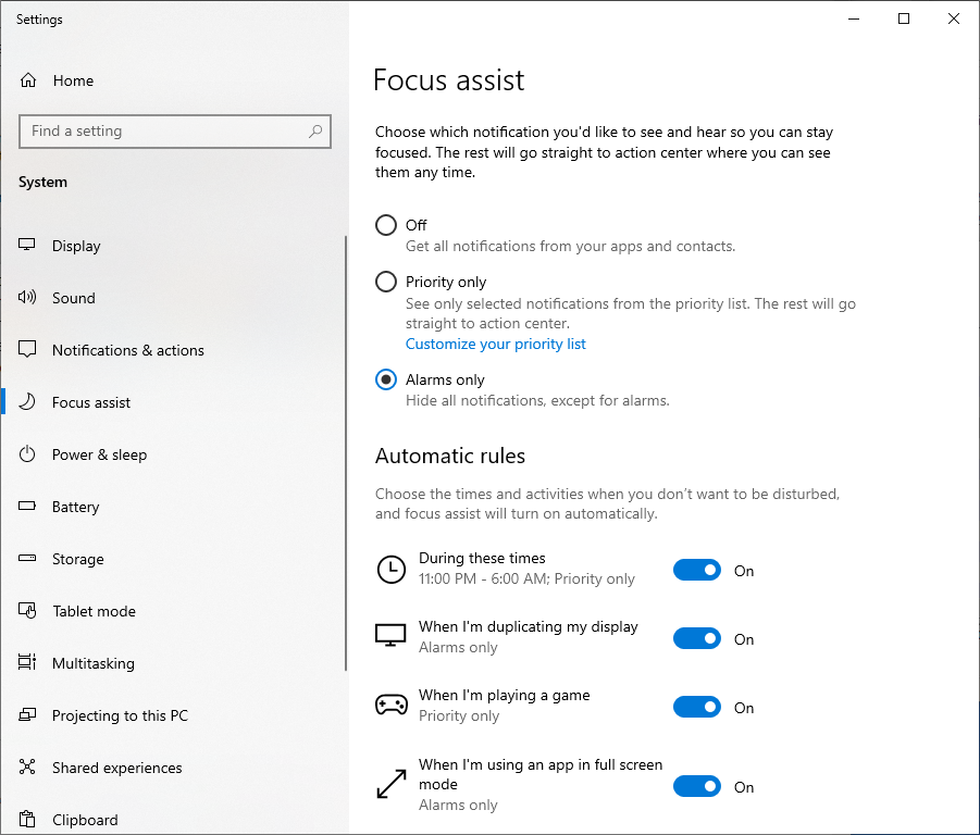 Focus Assist settings have no effect d9be5190-adbe-485c-8edf-60117373cae7?upload=true.png