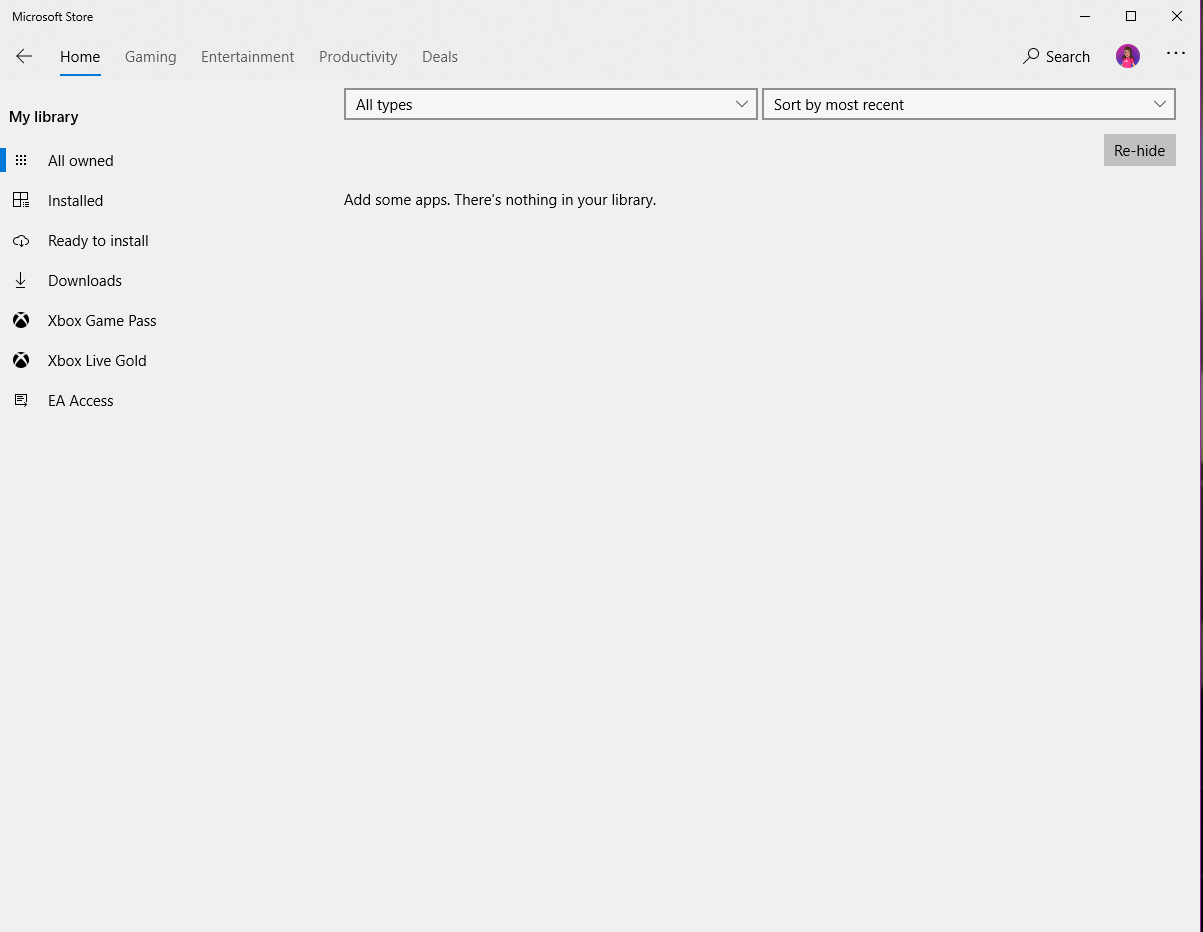 My Library is empty in Windows Store dc8143ca-1258-4cba-975d-4263b51ff209?upload=true.png