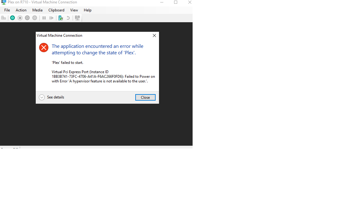 Using Server 2019 and VM 2019 while passing a GPU thru I get the following error:  A... dd0ac8d5-0525-4176-9d18-51c074152d02?upload=true.png