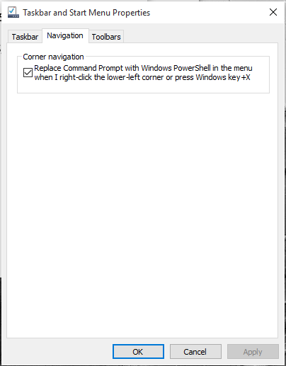 missing start menu / taskbar de10cbf5-3152-4843-90f7-e4f34295e58b.png