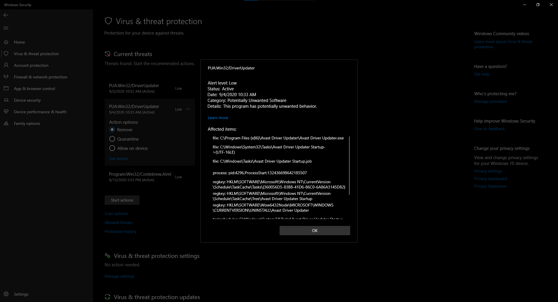 Windows Defender finds Threats but doesn't remove/quarantine a PUA and a Virus debde9c8-e572-4fe9-9a7f-6b871ca6be78?upload=true.png