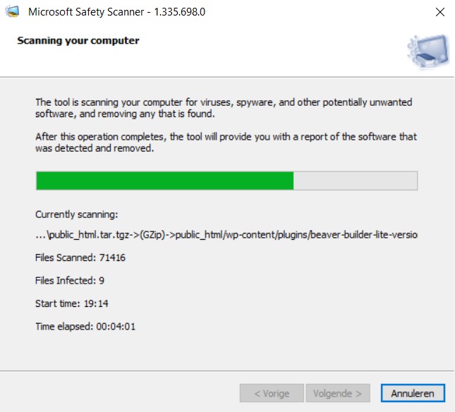 Microsoft Savety Scanner says first 9 infected files and ends with no infected files. def6e4c6-b94c-4b4e-bbf6-2def66ec043e?upload=true.jpg