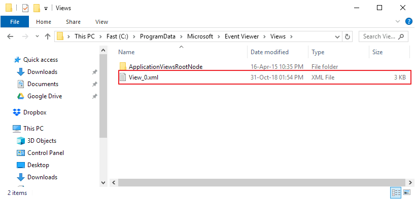 Windows 10: Event Viewer error after installing KB4503293 and KB4503327 delete-event-viewer-views.png
