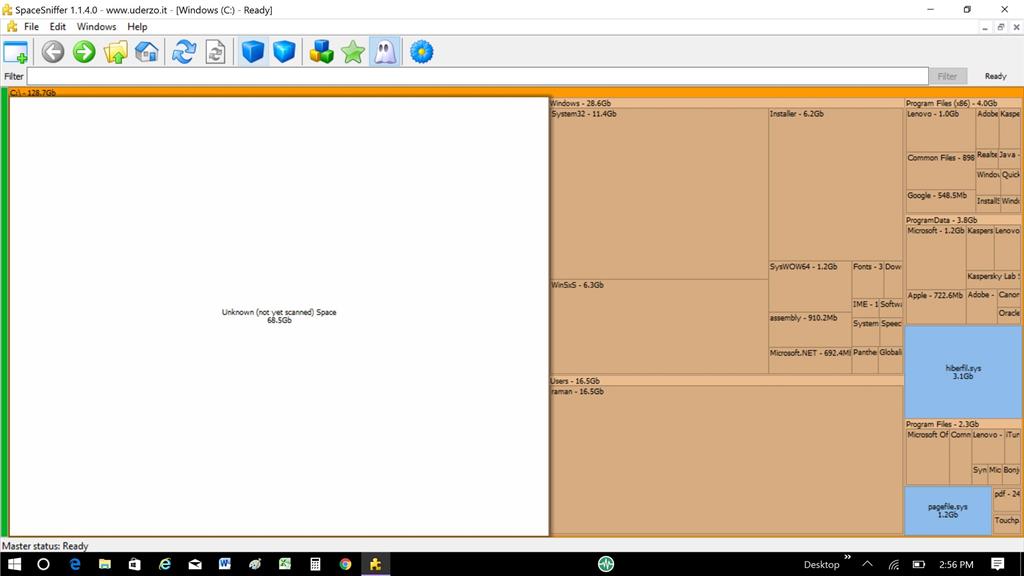 I have 222 GB of storage in Local Disk C SSD and it shows that I have approx. 90 GB left on... df751e6c-0c51-4aab-a3b6-13ac557936b1.jpg