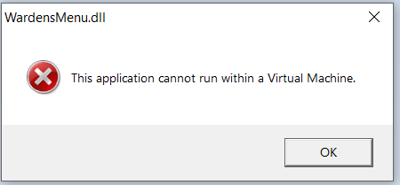 Help with this error: "this application cannot run within a virtual machine" dfd972d2-0d3c-4f47-a656-e1949b0ad2f5?upload=true.png