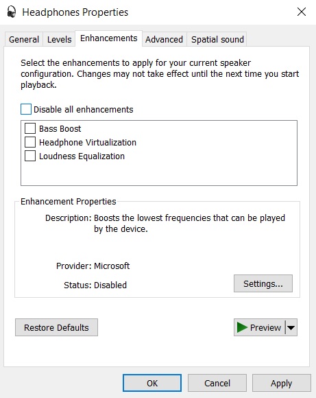 Windows 10 KB4556799: Audio issues, temporary data loss Disable-enhancements.jpg