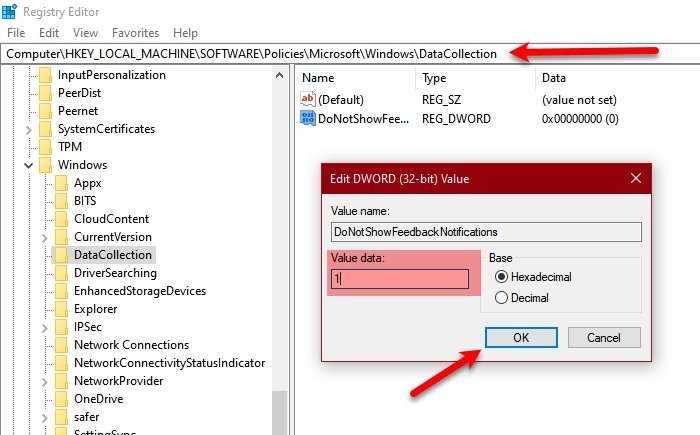 How to enable or disable Feedback Notification in Windows 10 disable-feedback-notification-rgedit.jpg
